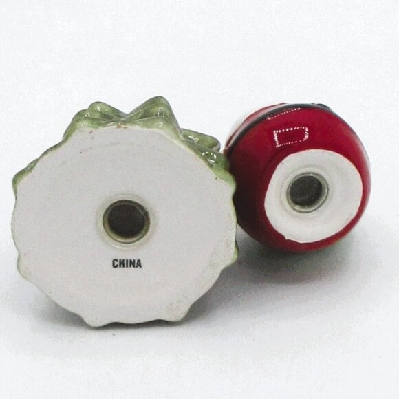 Ceramic Santa & Christmas Tree Salt & Pepper Shakers Set Plastic Bottom Seals - Picture 2 of 3